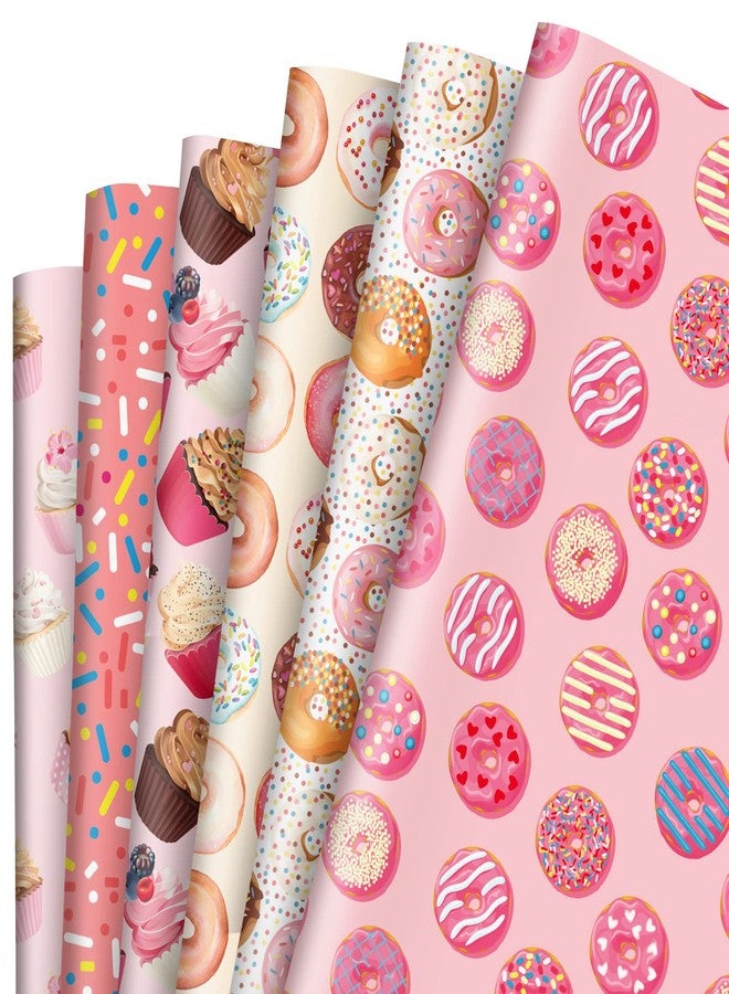 AnyDesign 12 Sheet Sweet Wrapping Paper Pink Donuts Cupcake Muffin Pattern Gift Wrap Bulk Dessert Print Art Paper for Birthday Wedding Baby Shower DIY Crafts Gift Packing, 19.7x27.6 Inch, Folded Flat - Image 1